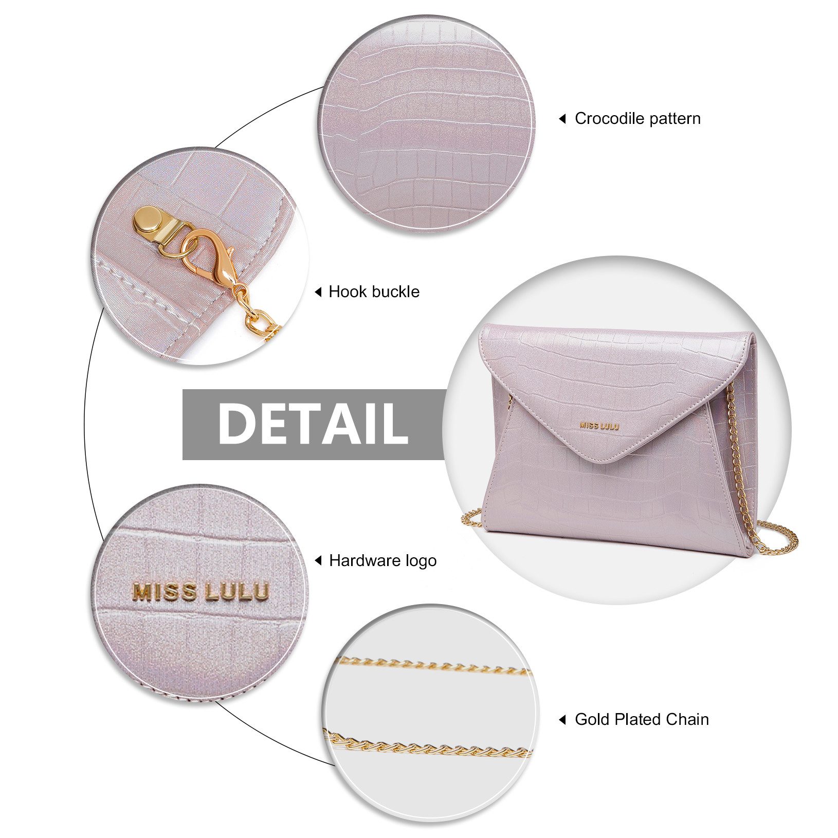 Miss Lulu Clutch Damen Umschlag Abendtasche Crossbody Tasche Hochzeit