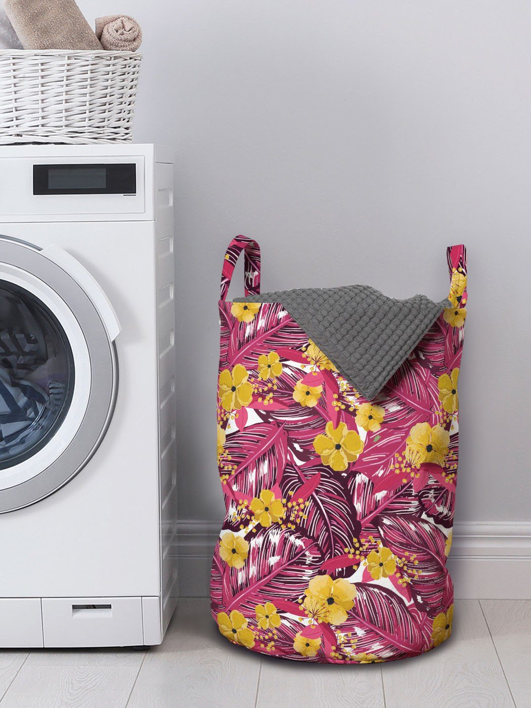 Abakuhaus Wäschesäckchen Wäschekorb mit für Griffen Kordelzugverschluss Waschsalons, Hibiskus Sommer-Dschungel-Blüten