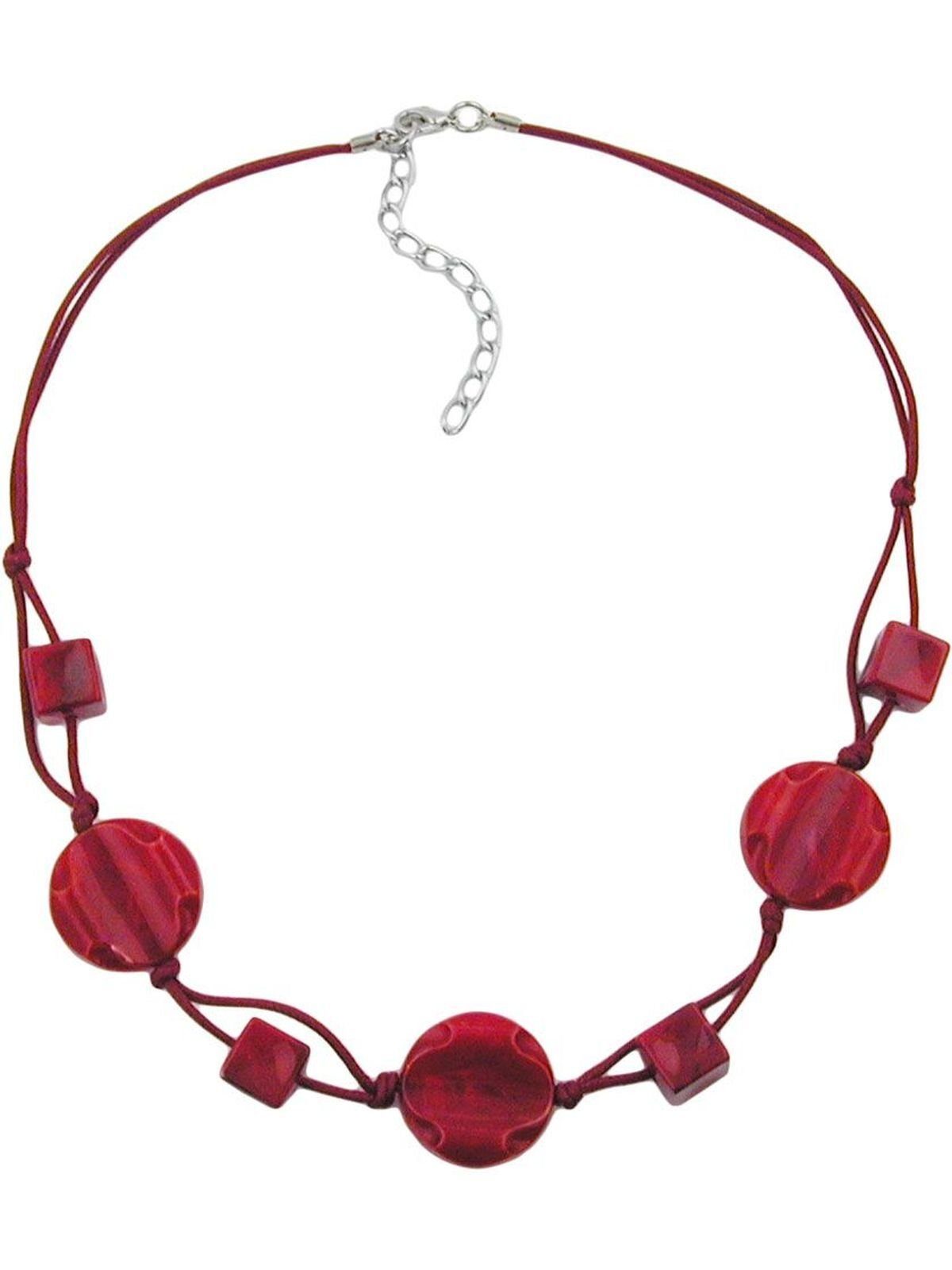 Gallay Perlenkette 3x Scheibe Kunststoff dunkelrot-marmoriert Kordel weinrot 45cm (1-tlg) | Perlenketten