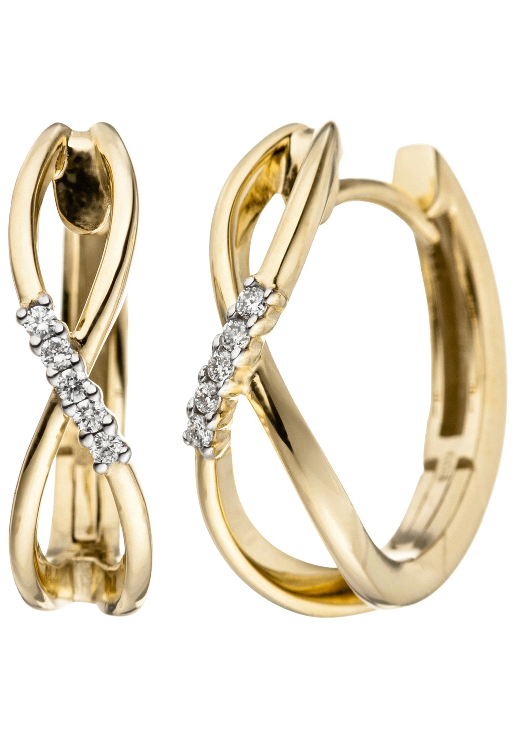 JOBO Paar Сережки-кільця, 585 Gold mit 10 Diamanten