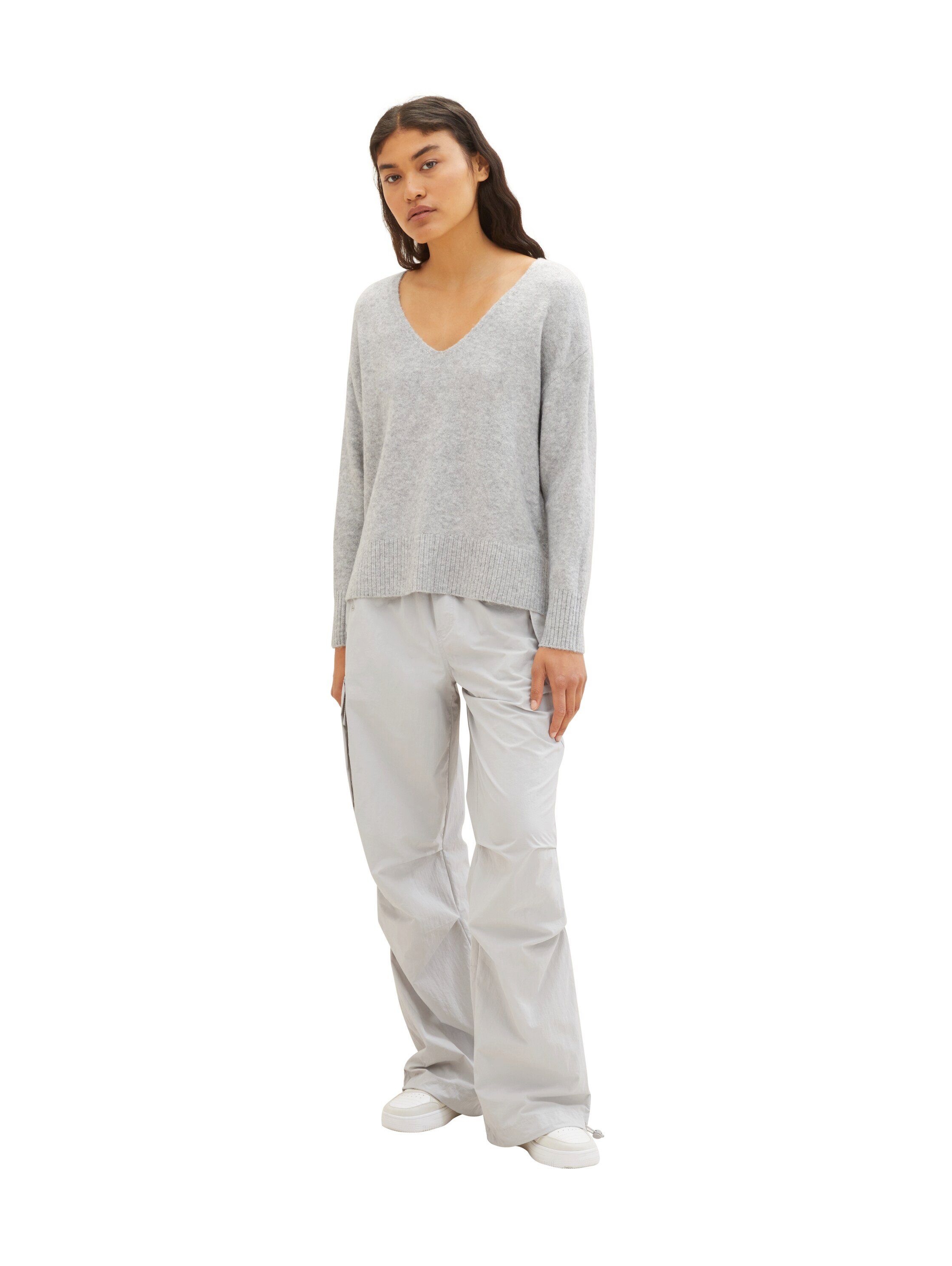 TAILOR V-Ausschnitt grey Denim V-Ausschnitt-Pullover TOM light mit basic tiefem