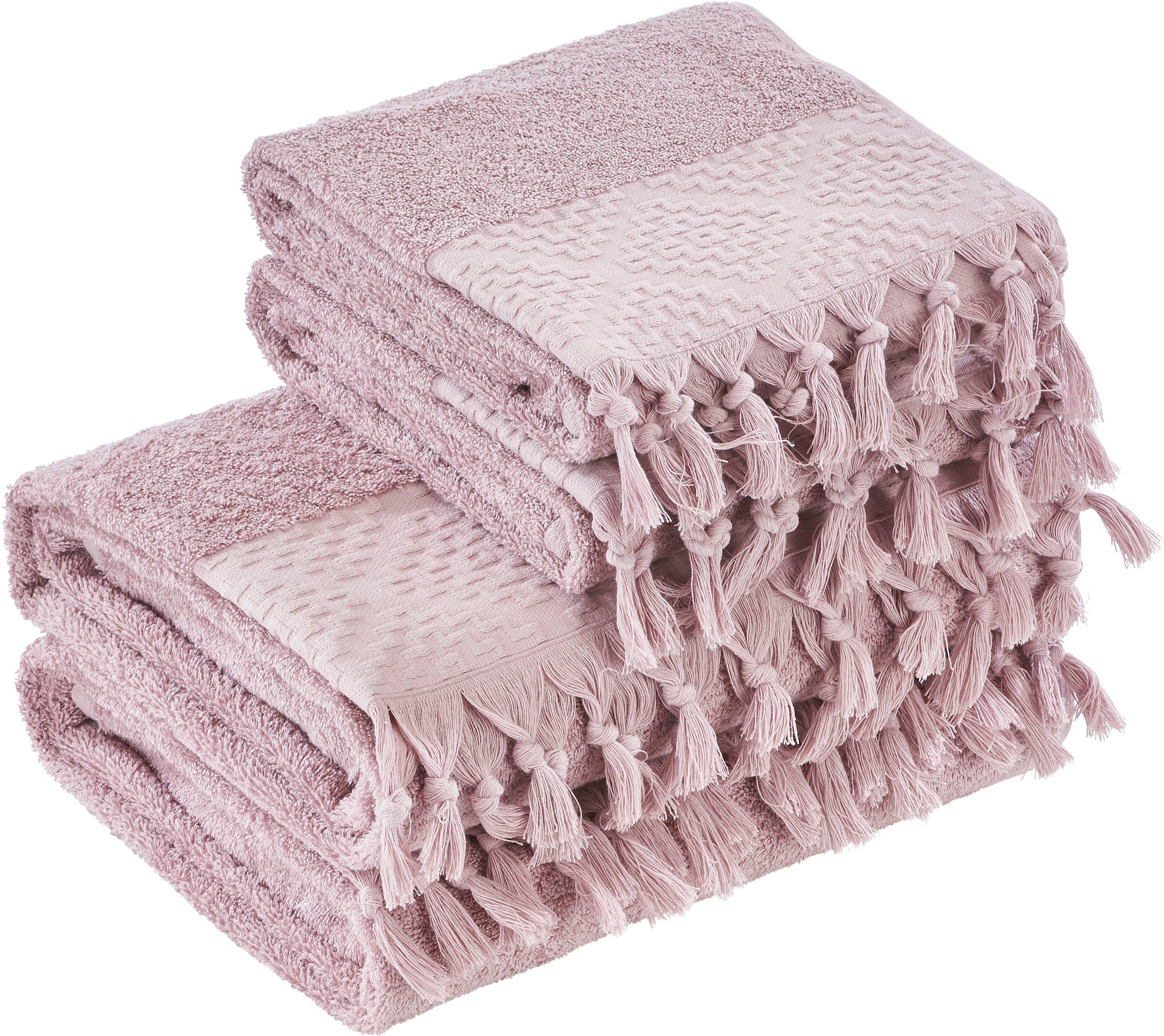 done.® Handtuch Set Provence Bohéme, Walkfrottier (Set, 4-St), Uni Farben, Boho-Style, Borte, verschiedene Set Varianten erhältlich