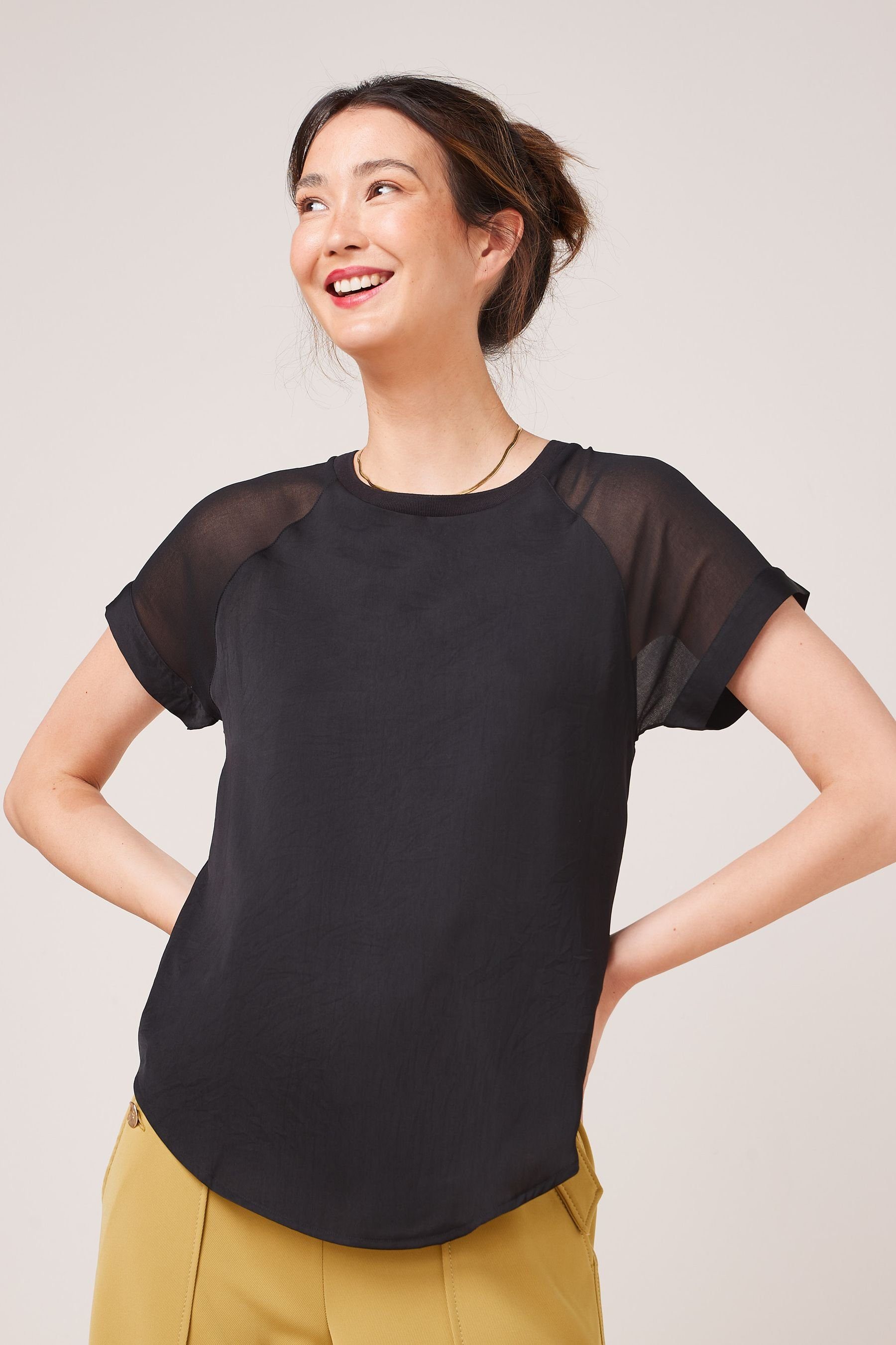 (1-tlg) Black T-Shirt Raglanärmeln aus Kurzärmliges mit Next Webmix T-Shirt