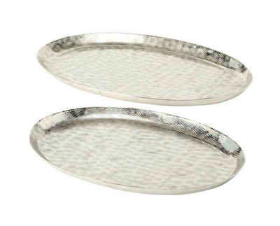Meinposten Dekotablett Dekoschale Tablett Schale silber Metall Deko Tischdeko Teller oval (1 St), Hammerschlägen verziert