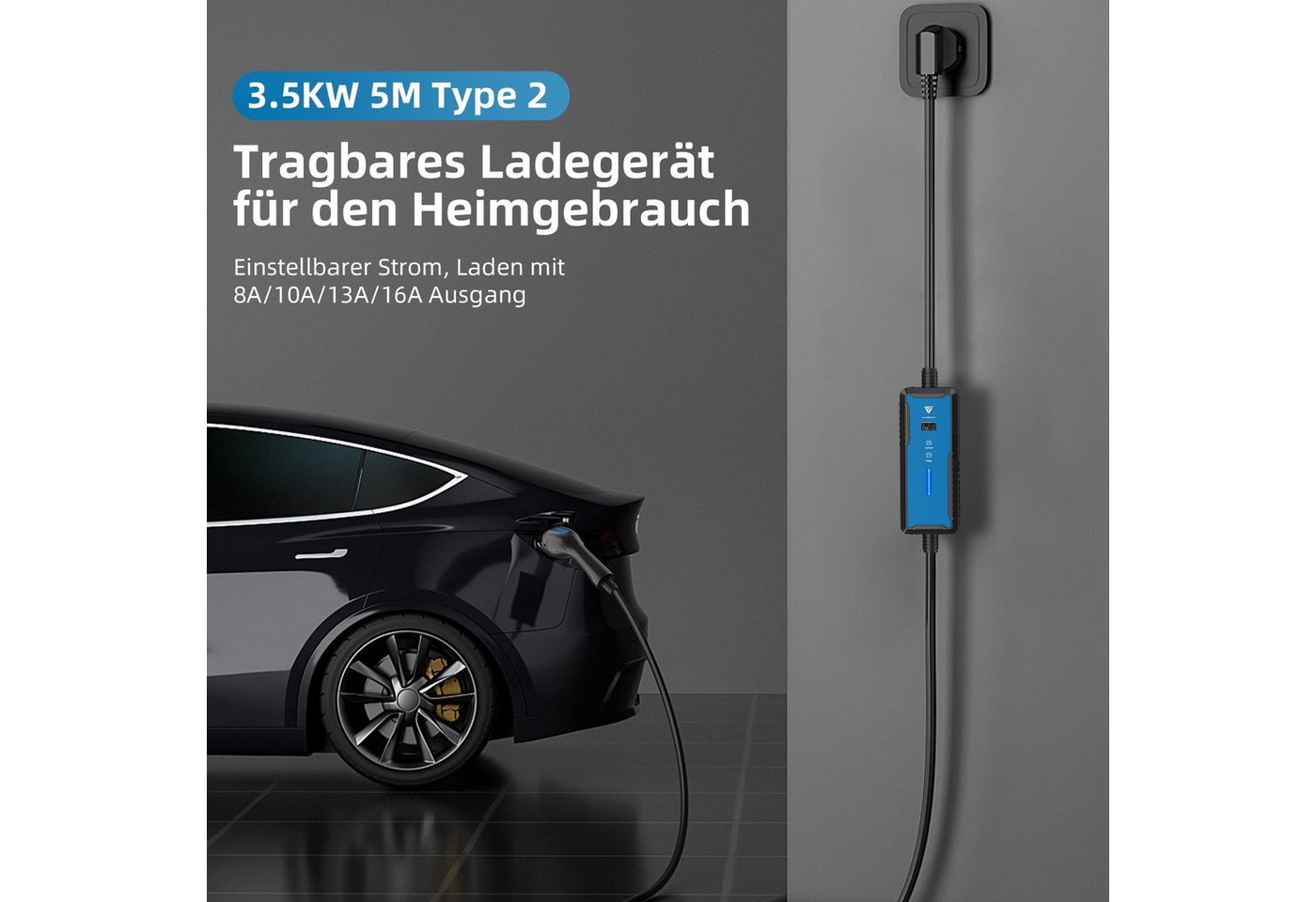 Thumbnail - CLEESINk Elektroauto-Ladestation EV Ladegerät Typ 2 Ladeleistung Tragbares ladegerät EV-Autos Ladekabel, mobil 3,50kW / ...