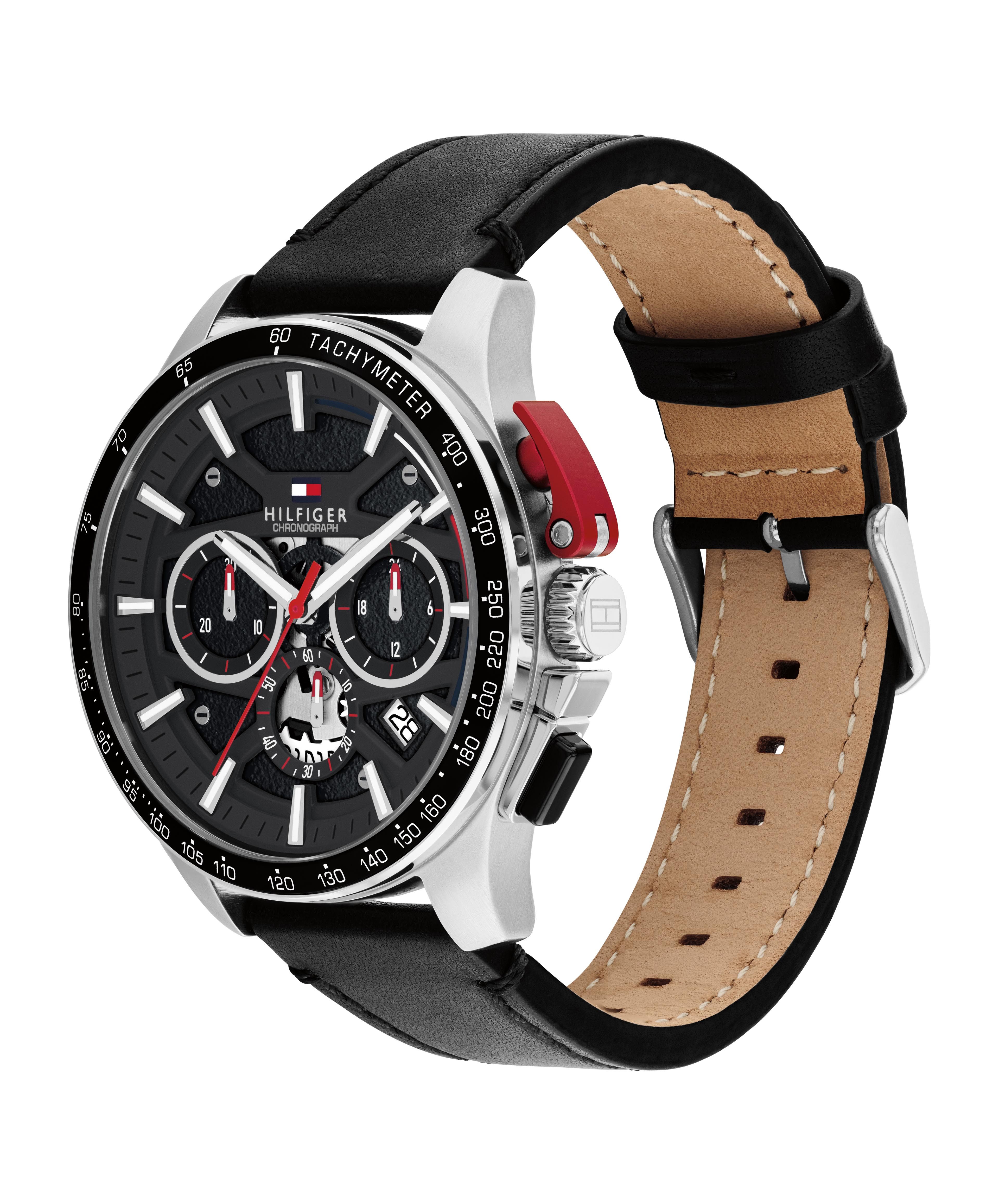 Tommy Hilfiger Chronograph BANK 1792258, Quarzuhr, Armbanduhr, Herrenuhr, Lederarmband, analog, Tag