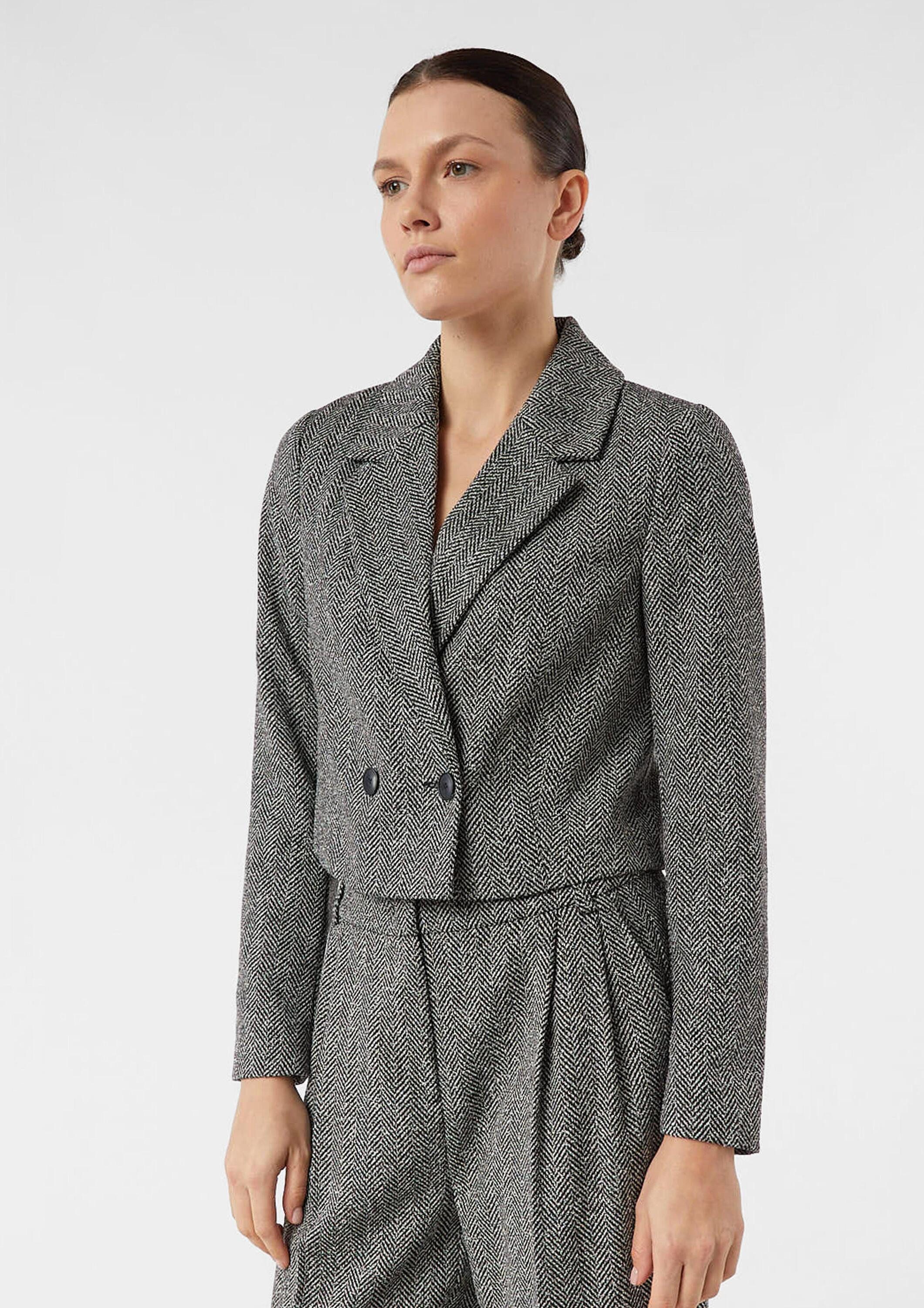 comma Jackenblazer Indoor-Blazer Verkürzter Herringbone-Blazer