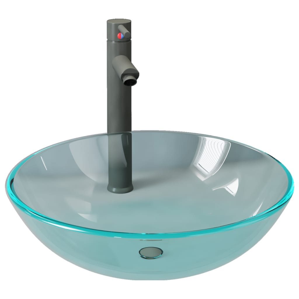 vidaXL Waschbecken Waschbecken mit Wasserhahn und Ablaufgarnitur aus gehärtetem
