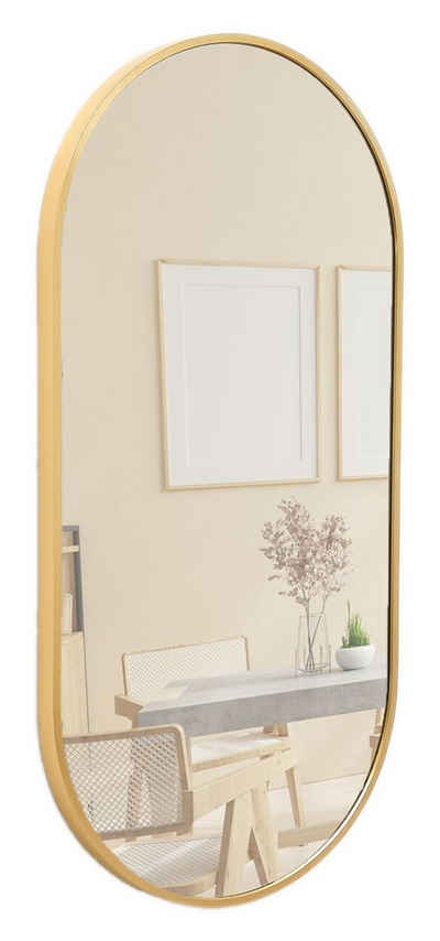 Terra Home Wandspiegel Spiegel Metallrahmen Schminkspiegel Oval 60x30 gold, Badezimmerspiegel Flurspiegel