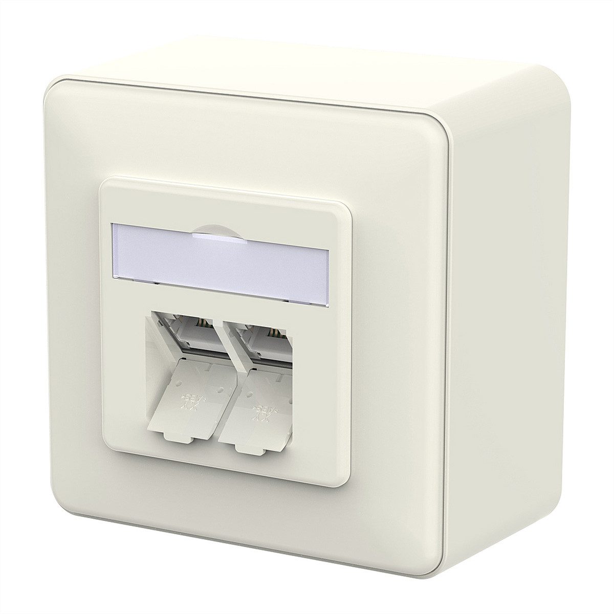 Metz Connect E-DAT C6A IDC Dose, 2 Port Netzwerk-Panel (bestückt, 2 Ports, AP, reinweiß, 130D380002-I)