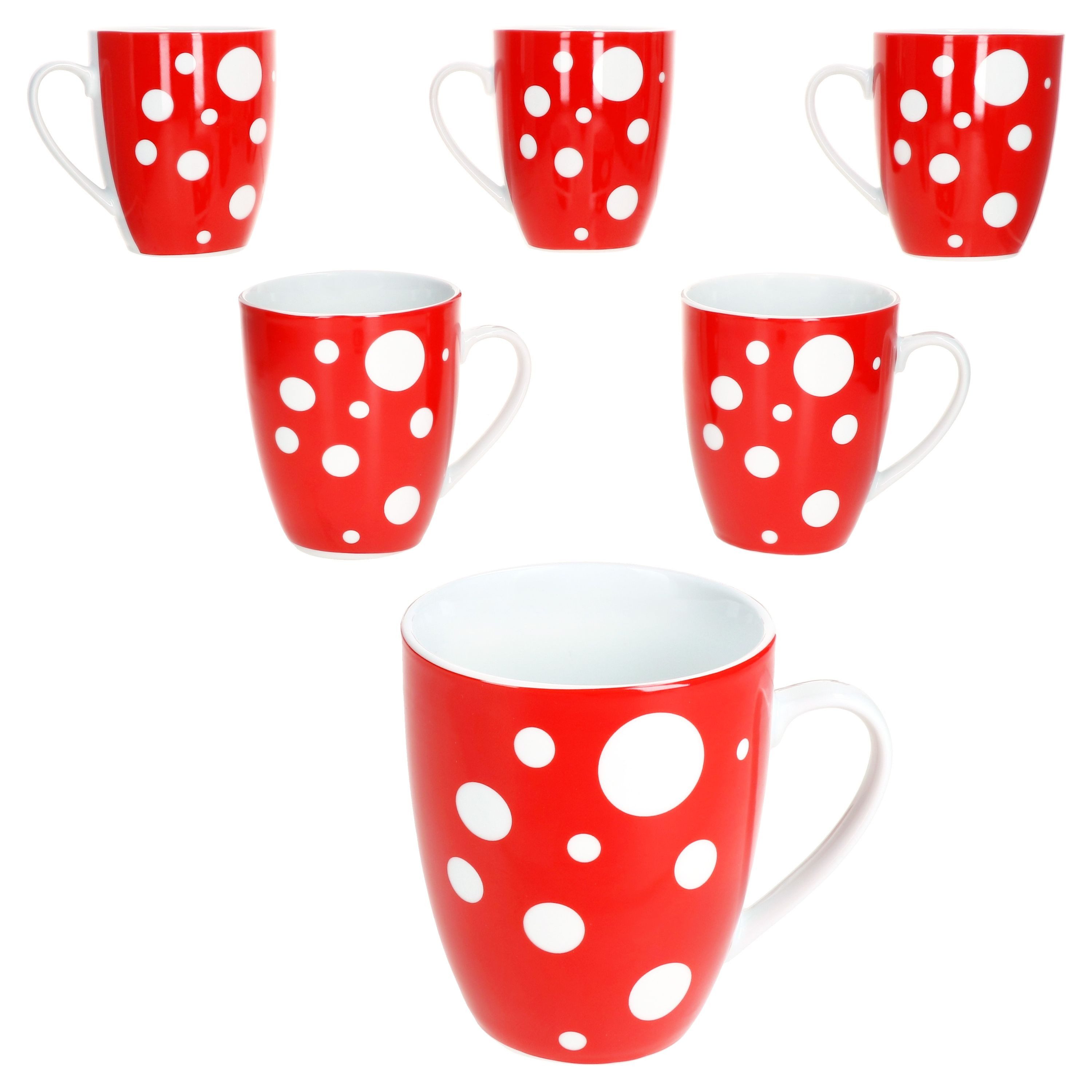 Becher Pula rot 6er Set Kaffeebecher 300ml Porzellan-Tasse 6 Personen Punkte