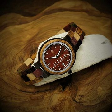 Holzwerk Quarzuhr TRIER kleine Damen Holz Armband Uhr mit Datum in bordeaux rot & braun