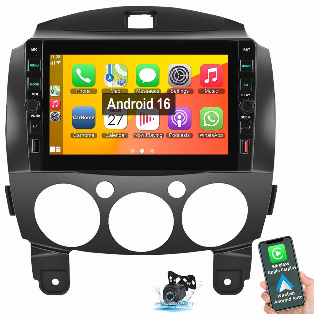 ESSGOO Für Mazda 2 2007-2013 Carplay Android 16 NAVI Bluetooth Autoradio (RDS, Digitalradio (DAB), FM)