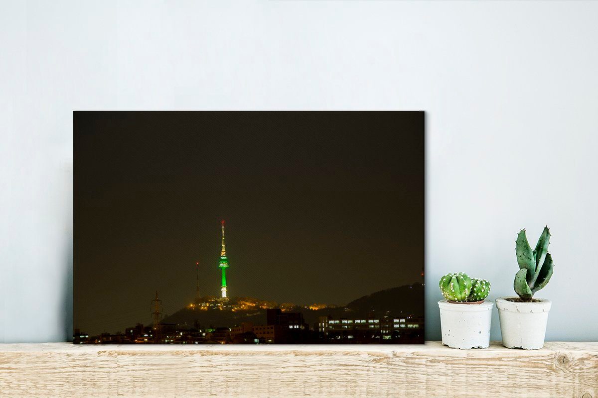OneMillionCanvasses® Leinwandbild N-Seoul Skyline cm St), Tower - 30x20 Aufhängefertig, Nacht, - (1 Wanddeko, Leinwandbilder, Wandbild