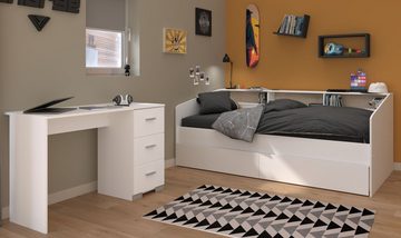 Parisot Jugendzimmer-Set Sleep 2-teilig inkl. Bett mit Bettkästen weiß + Schreibtisch, (2-tlg)