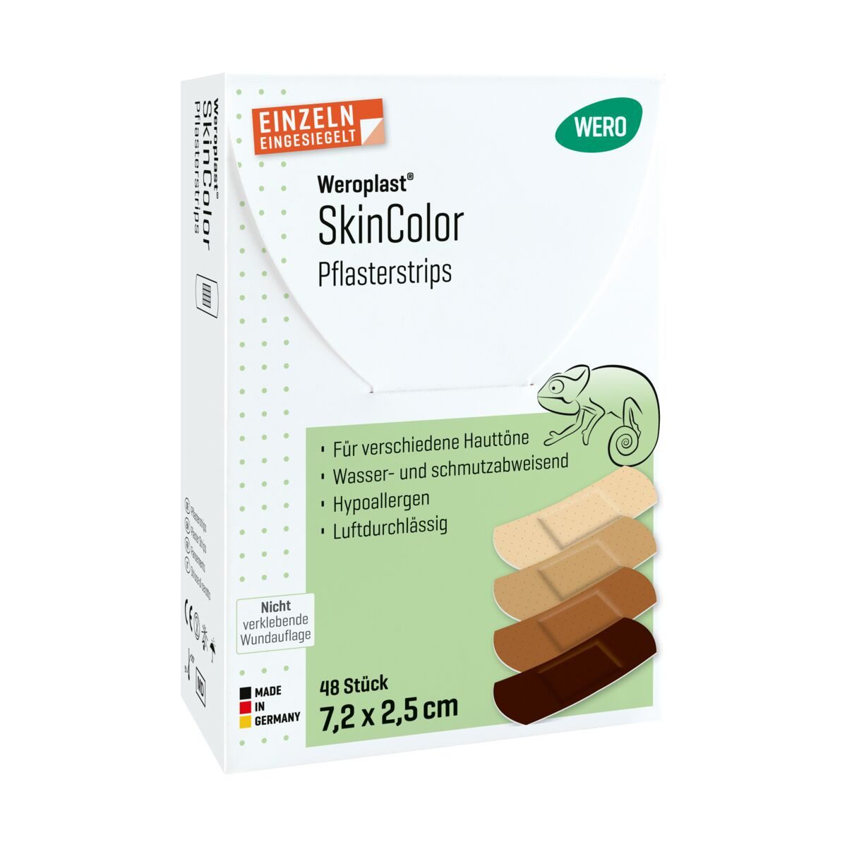 Weroplast® Wundpflaster SkinColor Pflasterstrips Mix - für verschiedene Hauttöne, 48 Stk/Pkg (48 St), Pflasterstrips