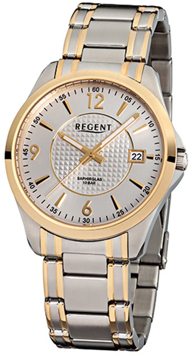 Regent Quarzuhr Regent Herren-Armbanduhr silber gold Analog, Herren Armbanduhr rund, groß (ca. 40mm), Edelstahl, goldarmband