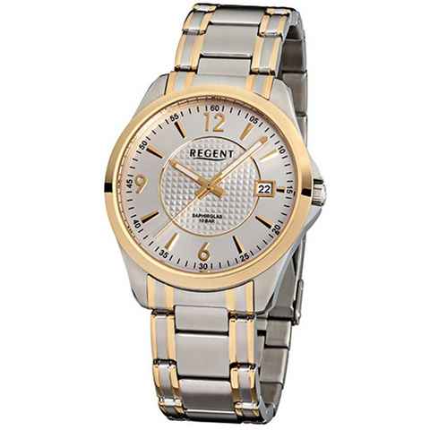 Regent Quarzuhr Regent Herren-Armbanduhr silber gold Analog, (Analoguhr), Herren Armbanduhr rund, groß (ca. 40mm), Edelstahl, goldarmband