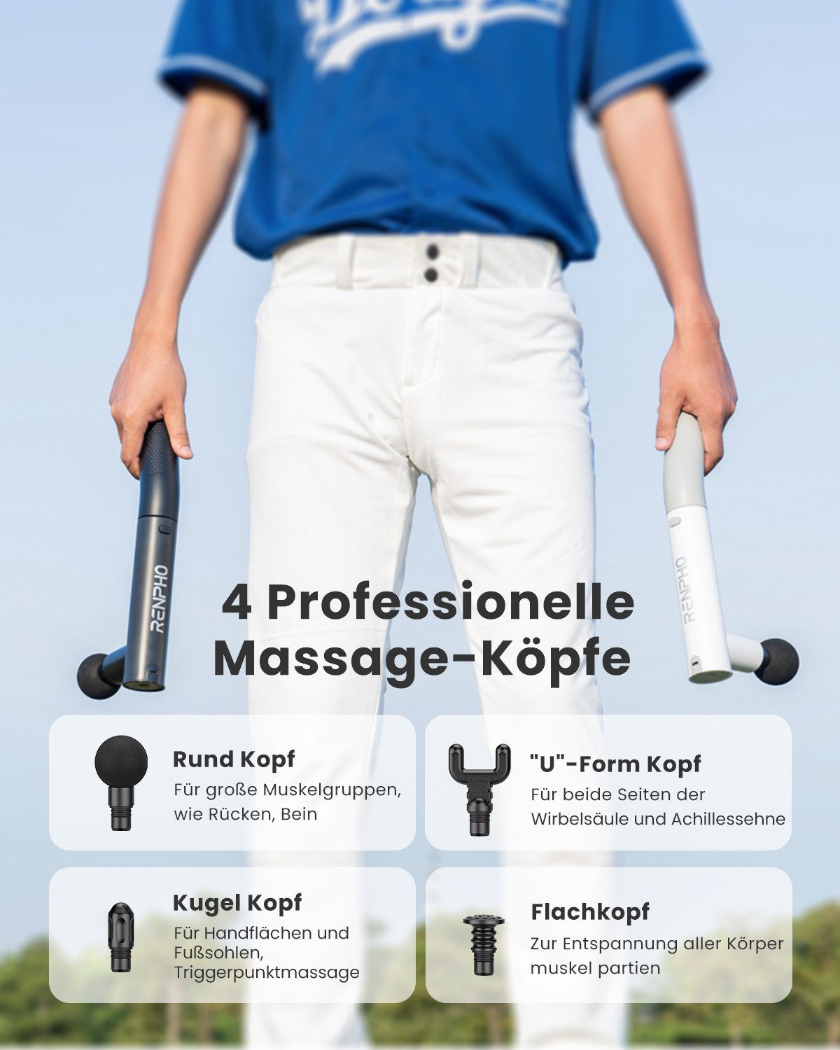 RENPHO Massagepistole Renpho Extend Massage Gun C004, Inkl.Verlängerungsgriff für schwer zu erreichende Stellen