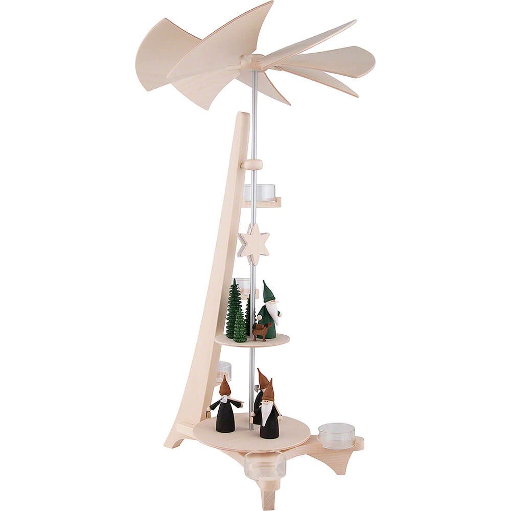 Seiffener Volkskunst Weihnachtspyramide 2-stöckige Pyramide L-Form Bergwichtel und Jägerwichtel (50cm) von Sei