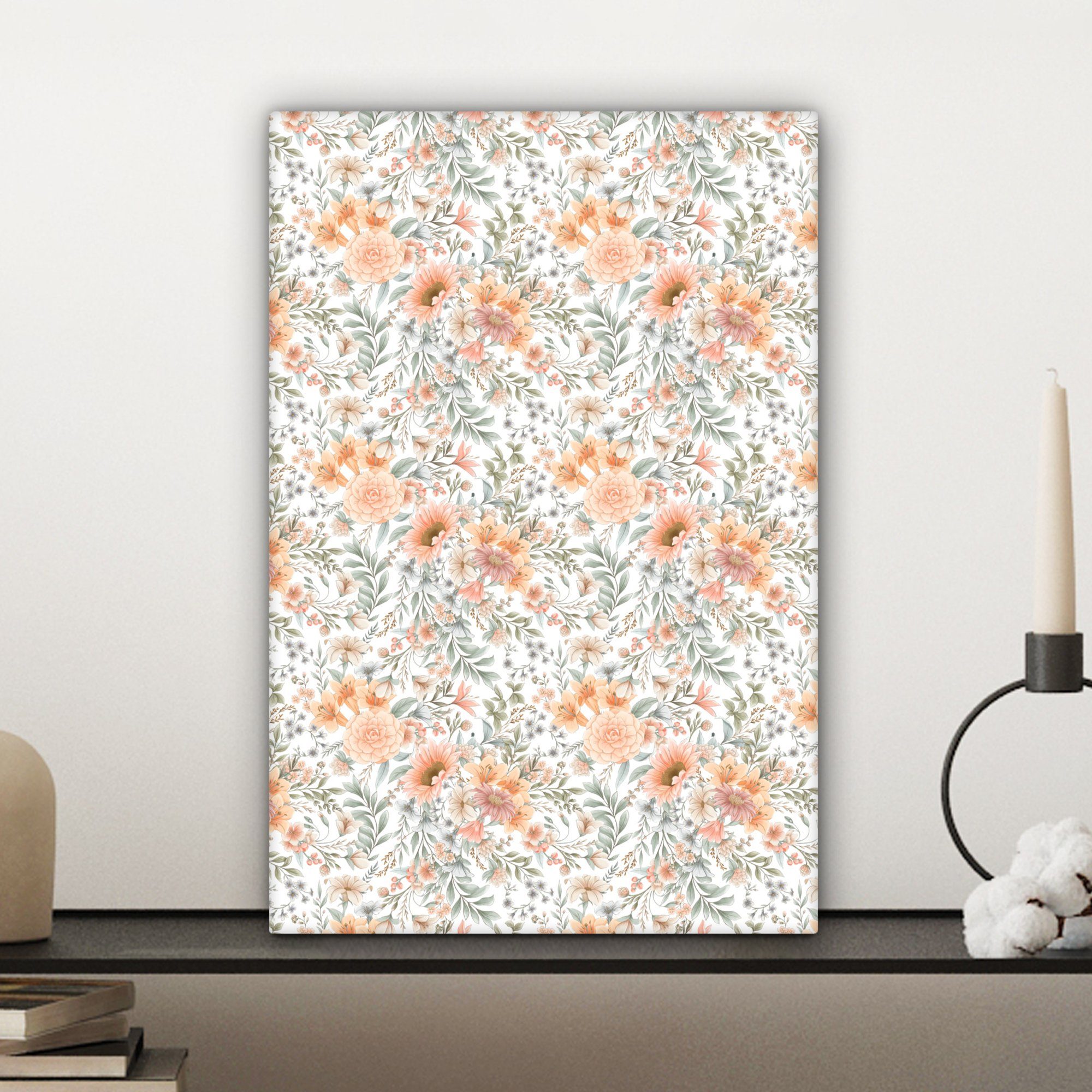 OneMillionCanvasses® Leinwandbild Blumen - Muster Pastell, Leinwandbild Zackenaufhänger, fertig (1 St), cm bespannt Gemälde, 20x30 - inkl