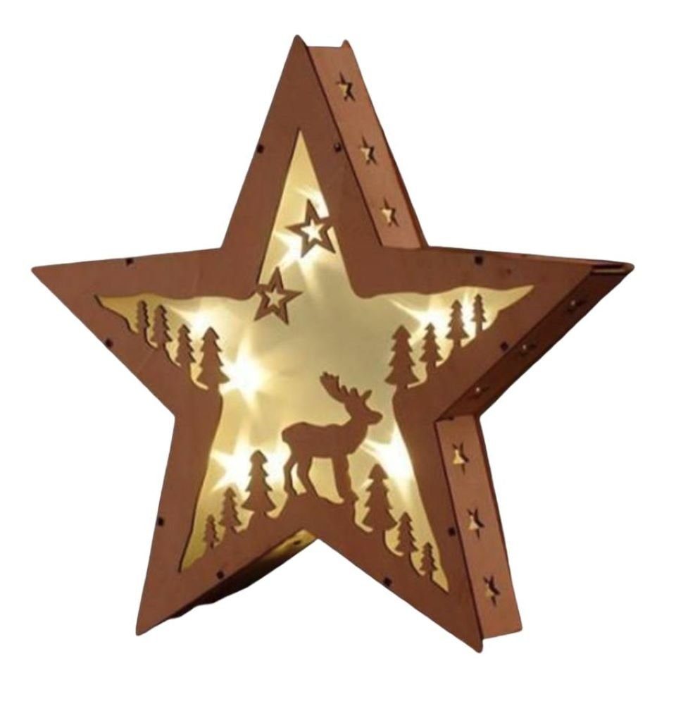 Gravidus Dekostern 10 LED Weihnachtsstern Holz Warmweiß Deko