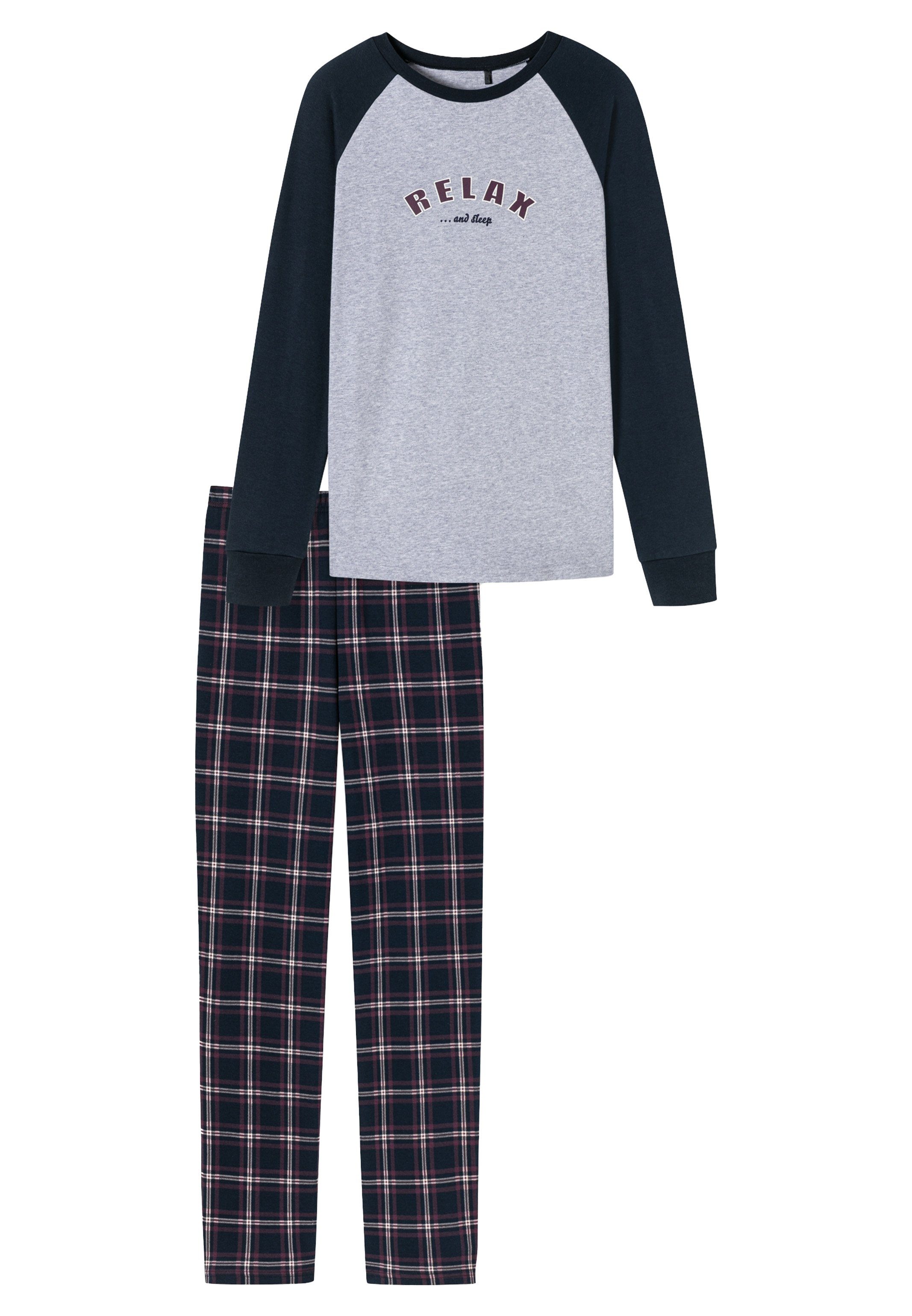 Schiesser Pyjama Nightwear Organic Cotton (Set, 2 tlg) Schlafanzug - Baumwolle - Farblich abgesetzte Raglanärmel Grau Melange