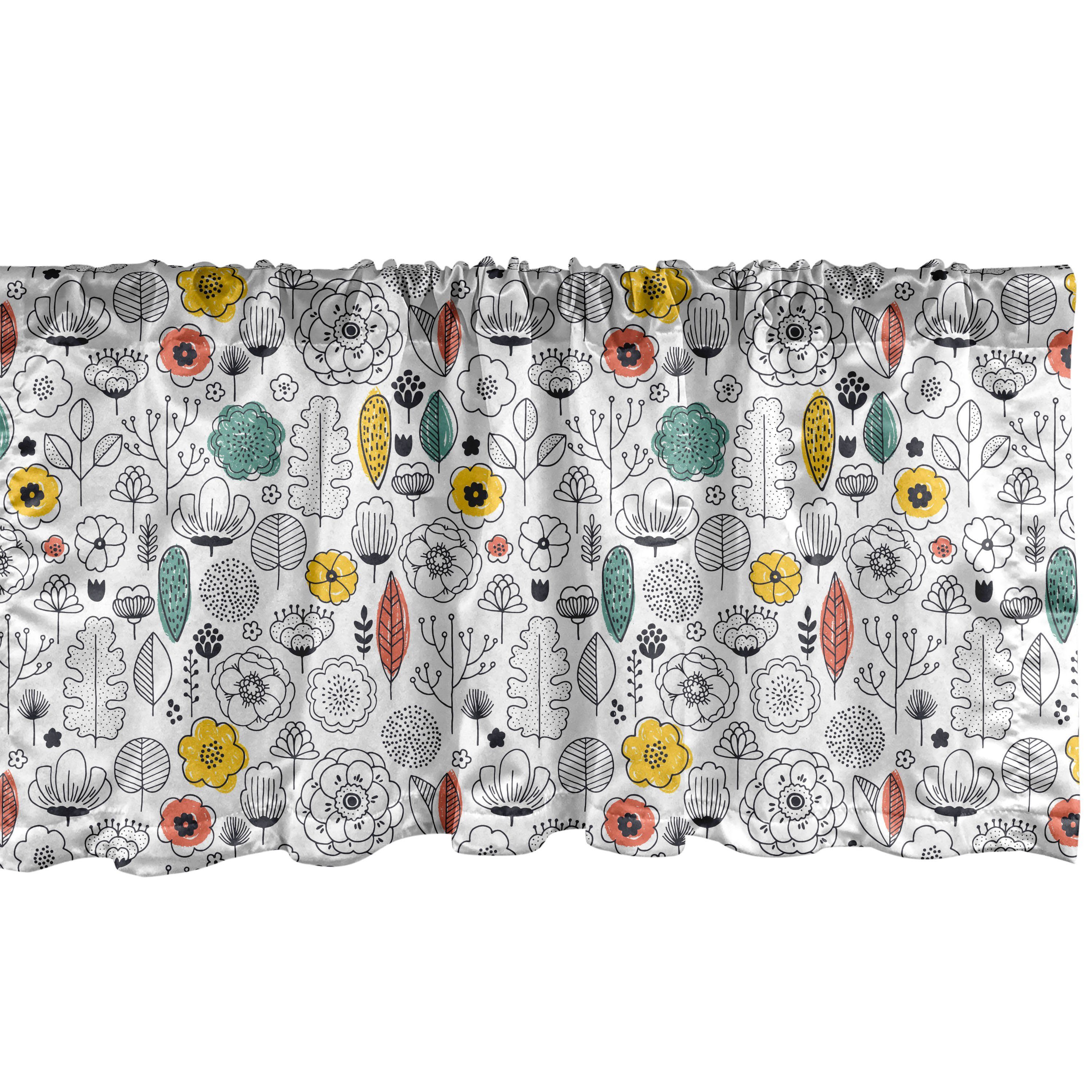 Scheibengardine Vorhang Volant für Küche Schlafzimmer Dekor mit Stangentasche, Abakuhaus, Microfaser, Blumen Blumen in den skandinavischen Kunst