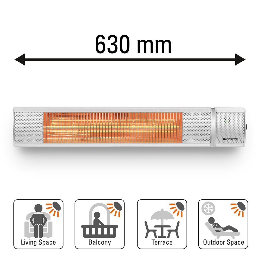 TROTEC Infrarotstrahler IR 2050, 2000 W, Gleichmäßige Wärmeverteilung 3 Heizstufen Low Glare Kurzwellen