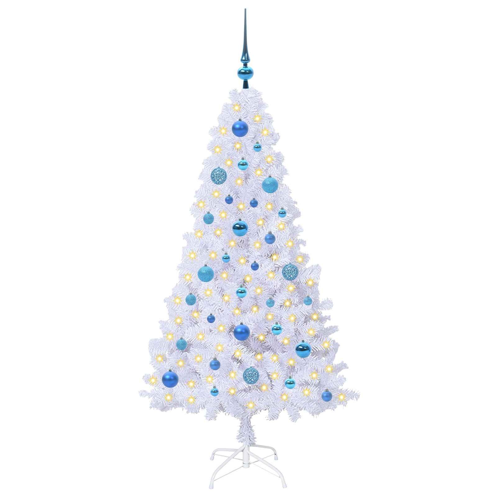 furnicato Künstlicher Weihnachtsbaum Weißer Weihnachtsbaum mit LED, 150 cm Höhe, 80 cm Durchmesser, Kunsttannen-Baum mit 150 blauen LEDs und acht verschiedenen Modi