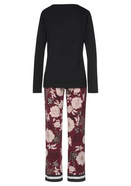 s.Oliver Pyjama (2 tlg., 1 Stück) im Blumen-Dessin mit Streifen-Details