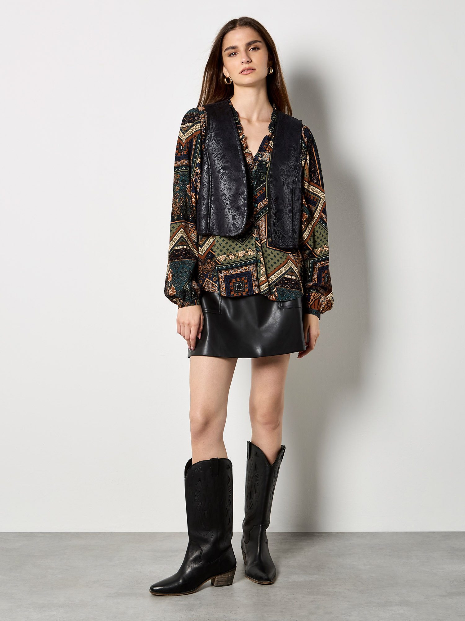 Apricot Rüschenbluse Bluse mit Patchwork-Muster