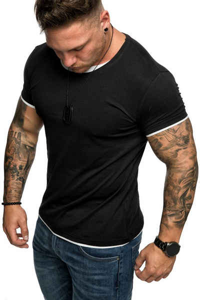 Amaci&Sons T-Shirt LAKEWOOD Herren Slim-Fit Basic Shirt Doppel Farbig mit Rundhalsausschnitt