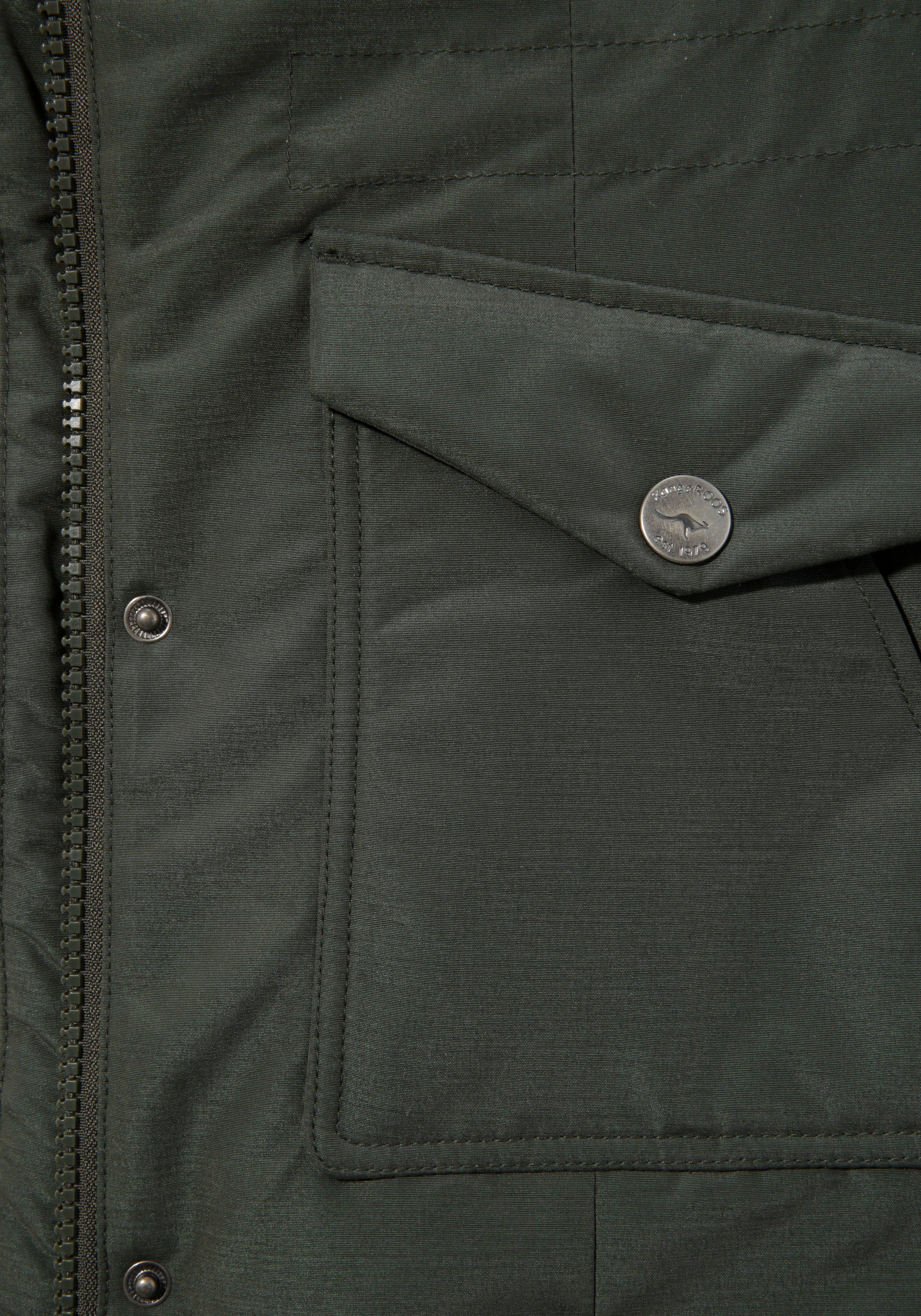 KangaROOS Langjacke Taschen mit khaki und vielen 2-Wege-Reißverschluss