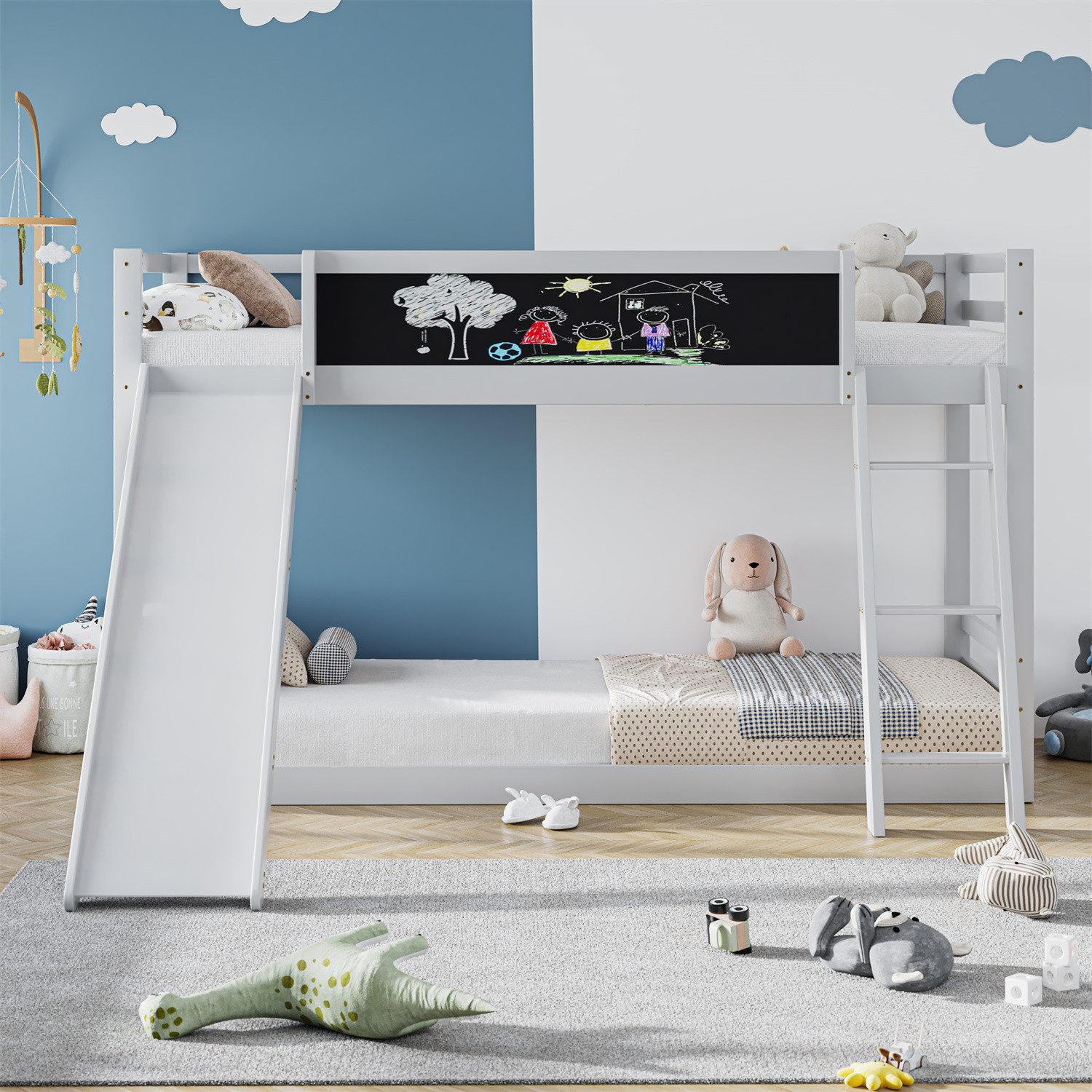 autolock Kinderbett Doppelbett mit Treppe und Горки, weiß (200x90cm)