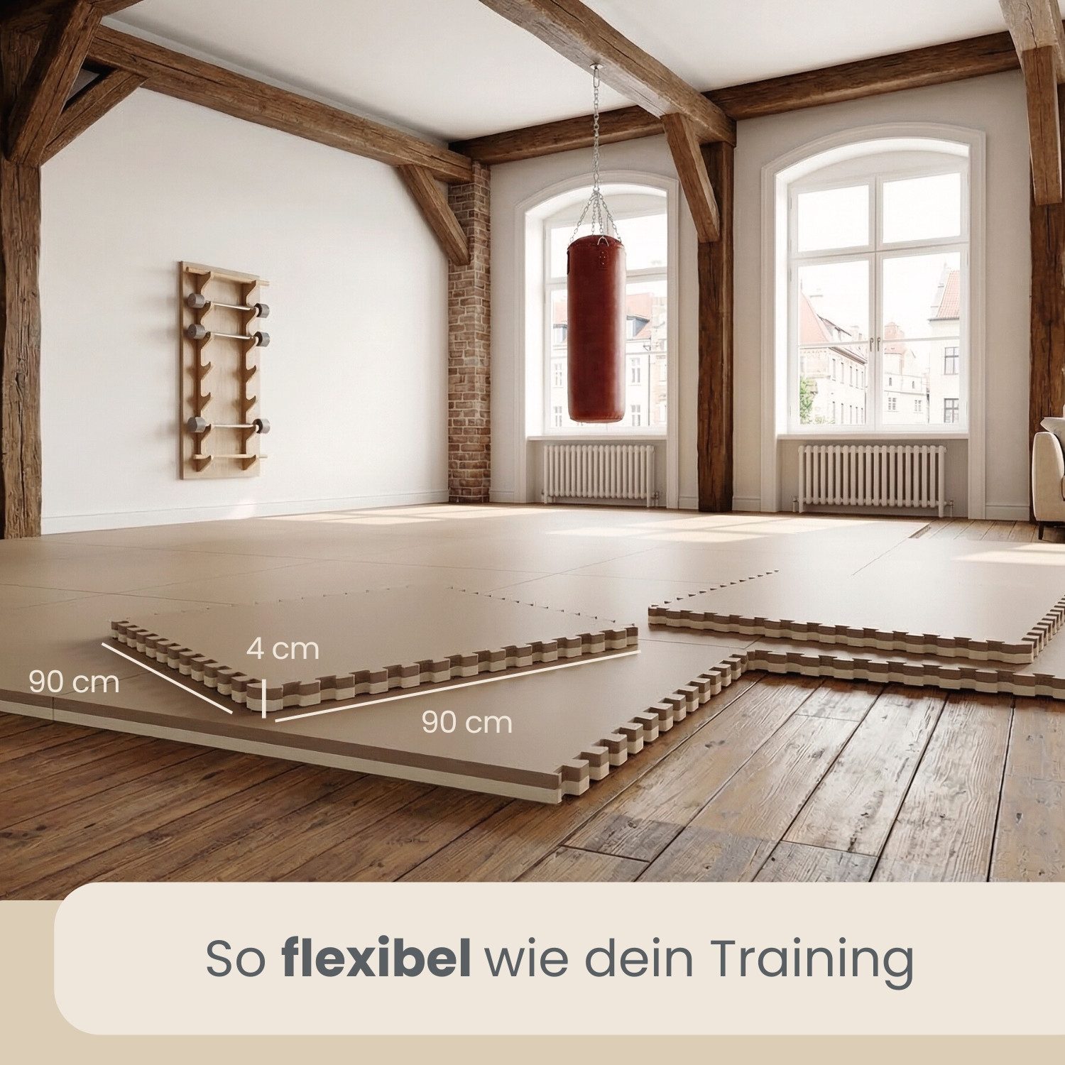 eyepower Fitnessmatte für Zuhause - 0,81 m² Trainingsmatte mit Rand - 1 Große Home Gym Matte (1-St), 90x90x4 cm Sport Bodenschutzmatte - Gymnastik Turnmatte Puzzlematte
