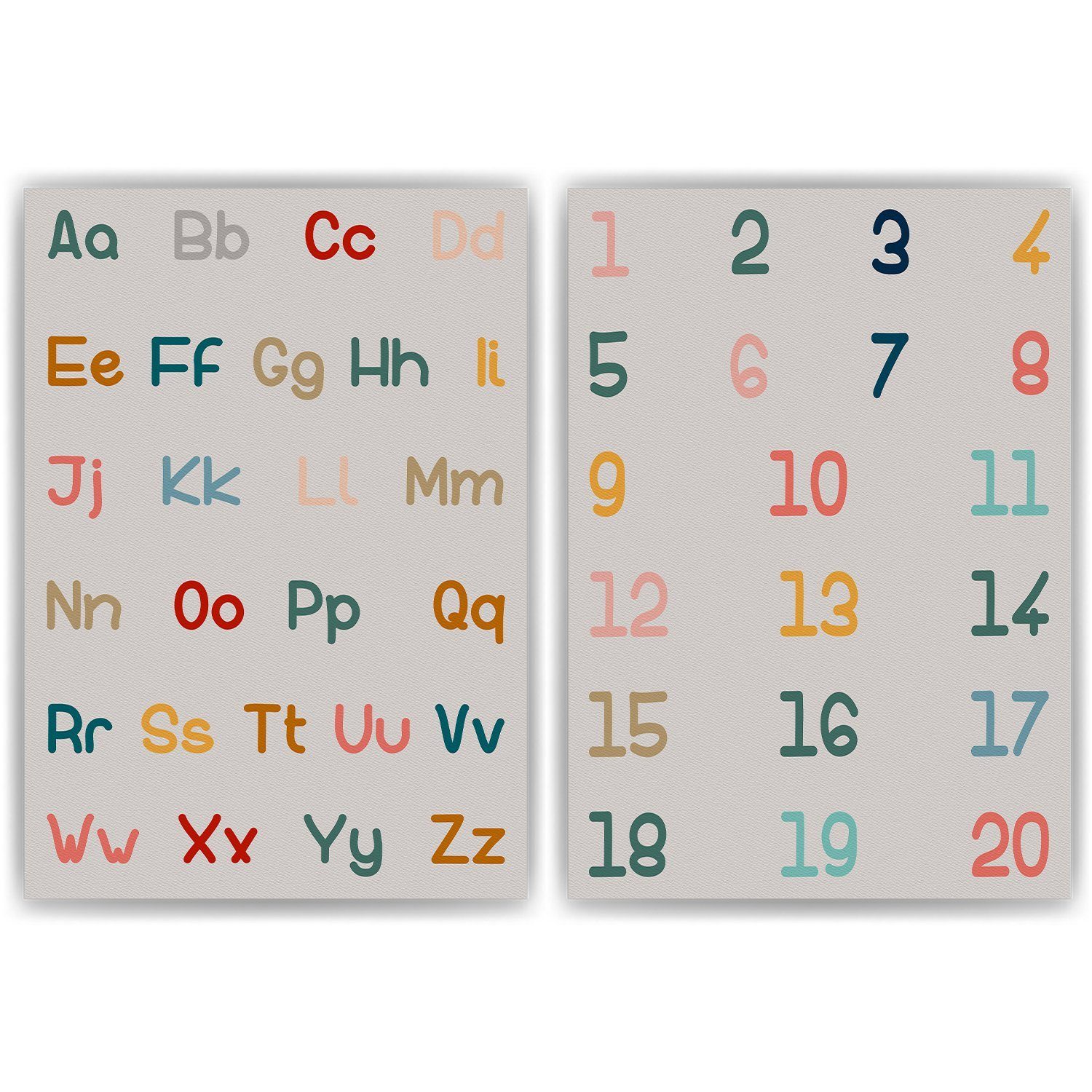 Poster ABC Kinderposter 2er Set Alphabet Lernposter Buchstaben & Zahlen