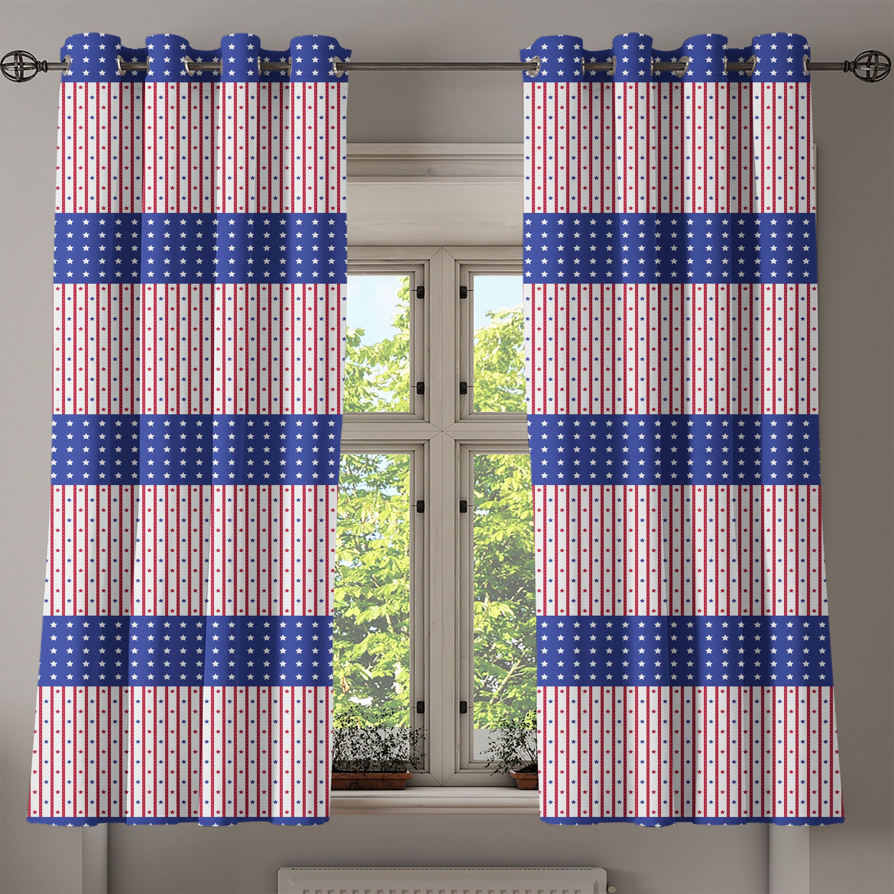 Stars Schlafzimmer 2-Panel-Fenstervorhänge Abakuhaus, Dekorative Stripes-Flagge Amerika Wohnzimmer, Vereinigte Staaten Gardine and für von