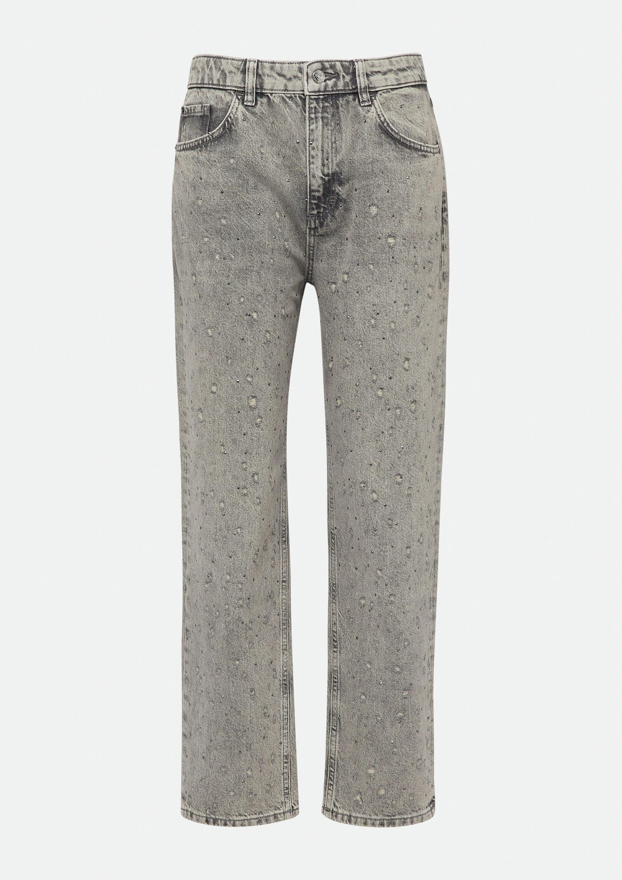 comma Regular-fit-Jeans Jeans-Hose Jeans im Destroyed-Look mit Schmucksteinen