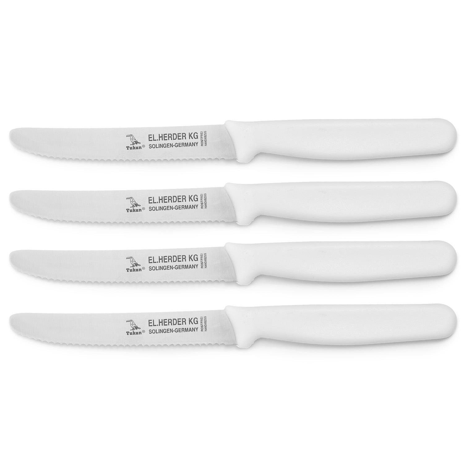 Landshop24 Brötchenmesser Brotmesser Tomatenmesser Tafelmesser 4er Set weiß, Edelstahl (Spezialstahl 1.4116) konisch geschliffen