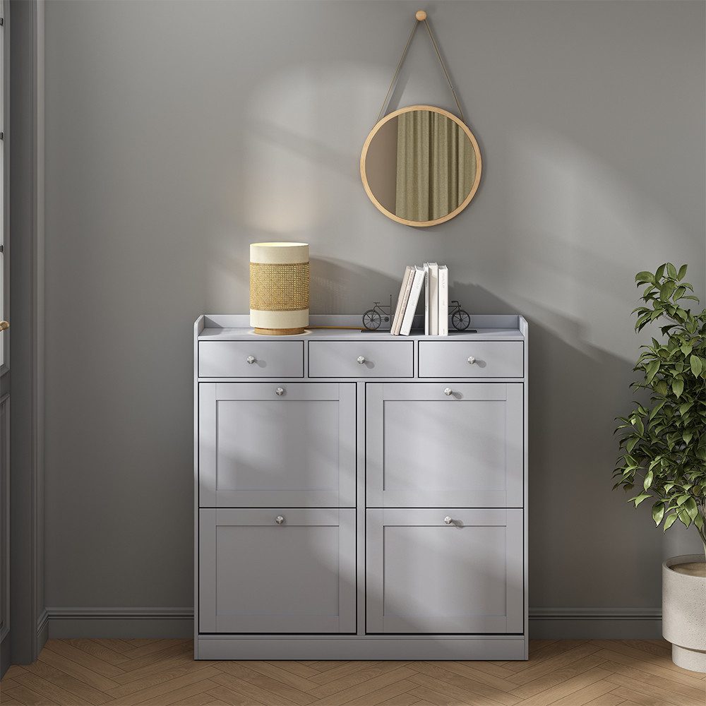 Vicco Vitto, Grau, 100 x 99.5 cm mit 3 Schubladen & 4 Klappfächern (1 St)