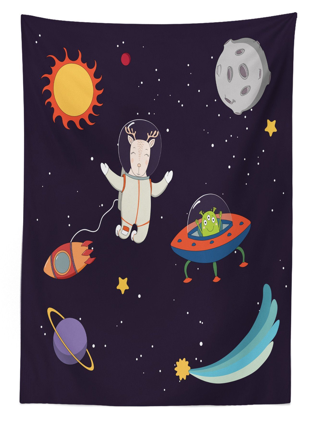 Astronaut Abakuhaus Außen Space Cartoon Bereich in den Tischdecke geeignet Farbfest Klare Farben, Für Waschbar Deer