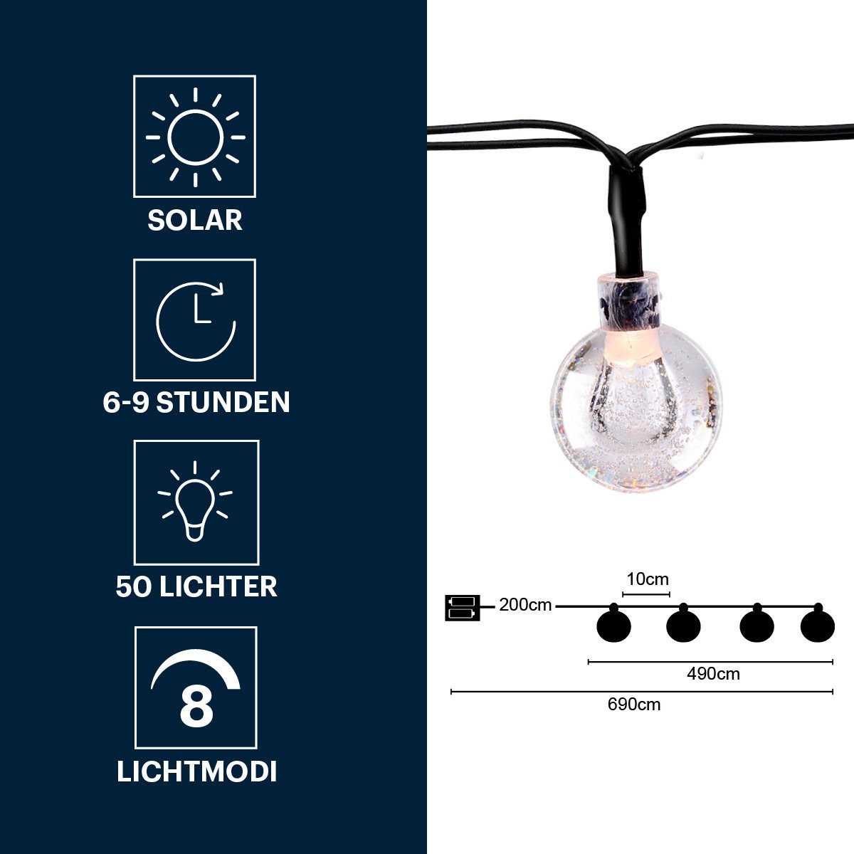 Grundig Lichterkette Grundig Solar Leuchte Girlande 6,9M - 50 LED Lampen