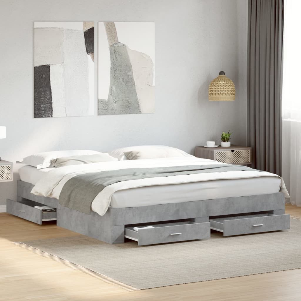 furnicato Bettgestell mit Schubladen 203x183x32 cm Betongrau Holzwerkstoff (1-tlg), Stabiler Bettrahmen mit integriertem Stauraum für das Schlafzimmer
