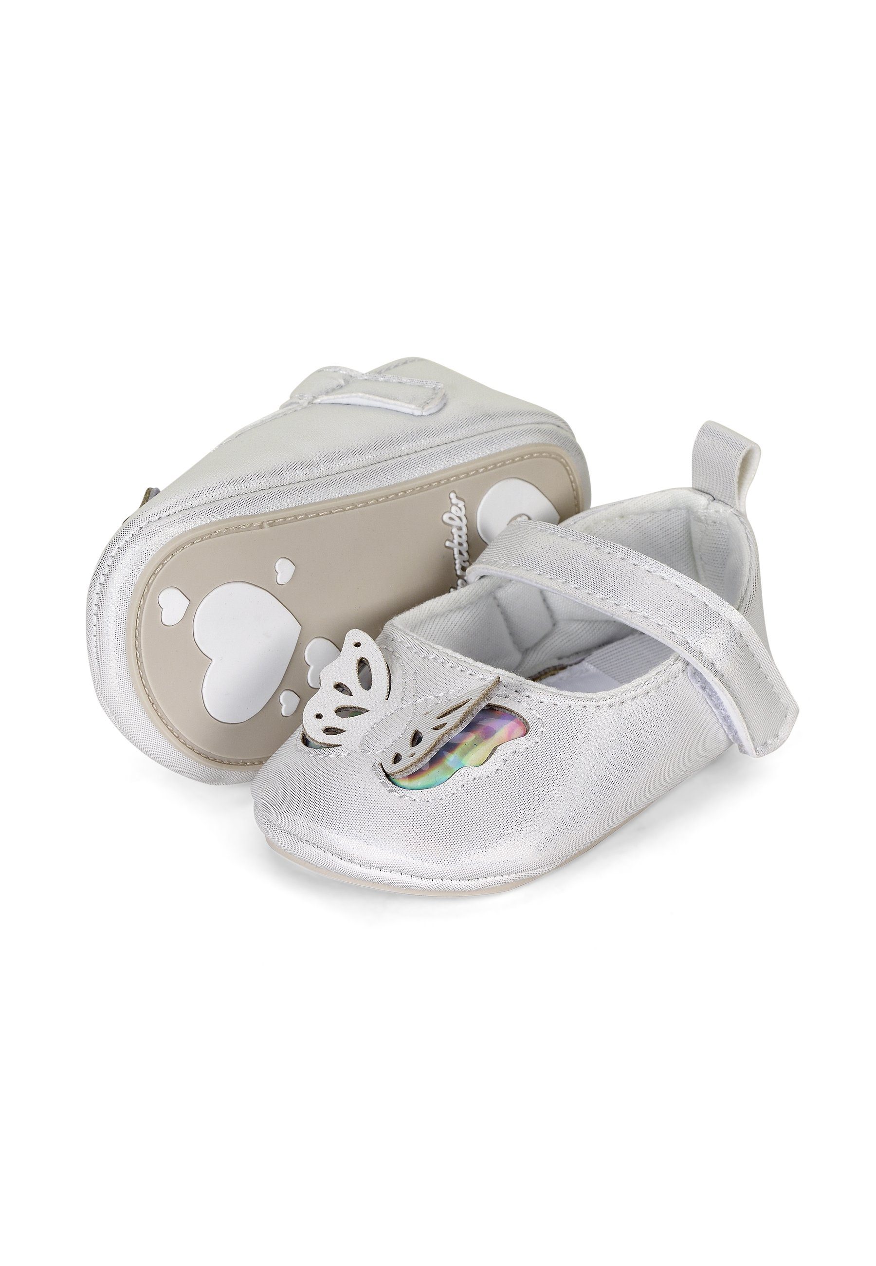 Sterntaler® Babyballerina Schmetterling Krabbelschuh (1-tlg., Hausschuhe mit süßen Stickmotiven, Babyschuhe weich) Baby Ballerinas aus Kunstleder, Babyschuhe mit Glitzer