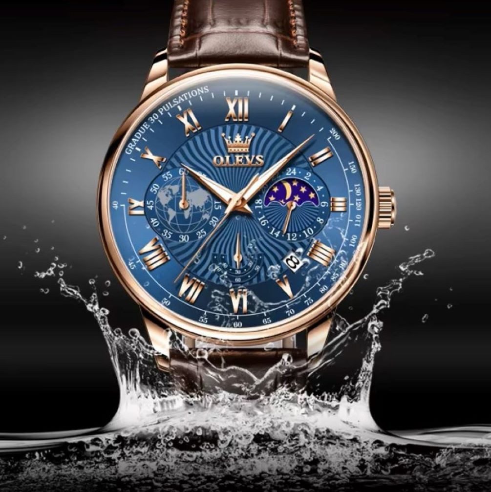 OLEVS Quarzuhr Herren Olevs Chronograph Uhr – Lederarmband, klassisch elegant