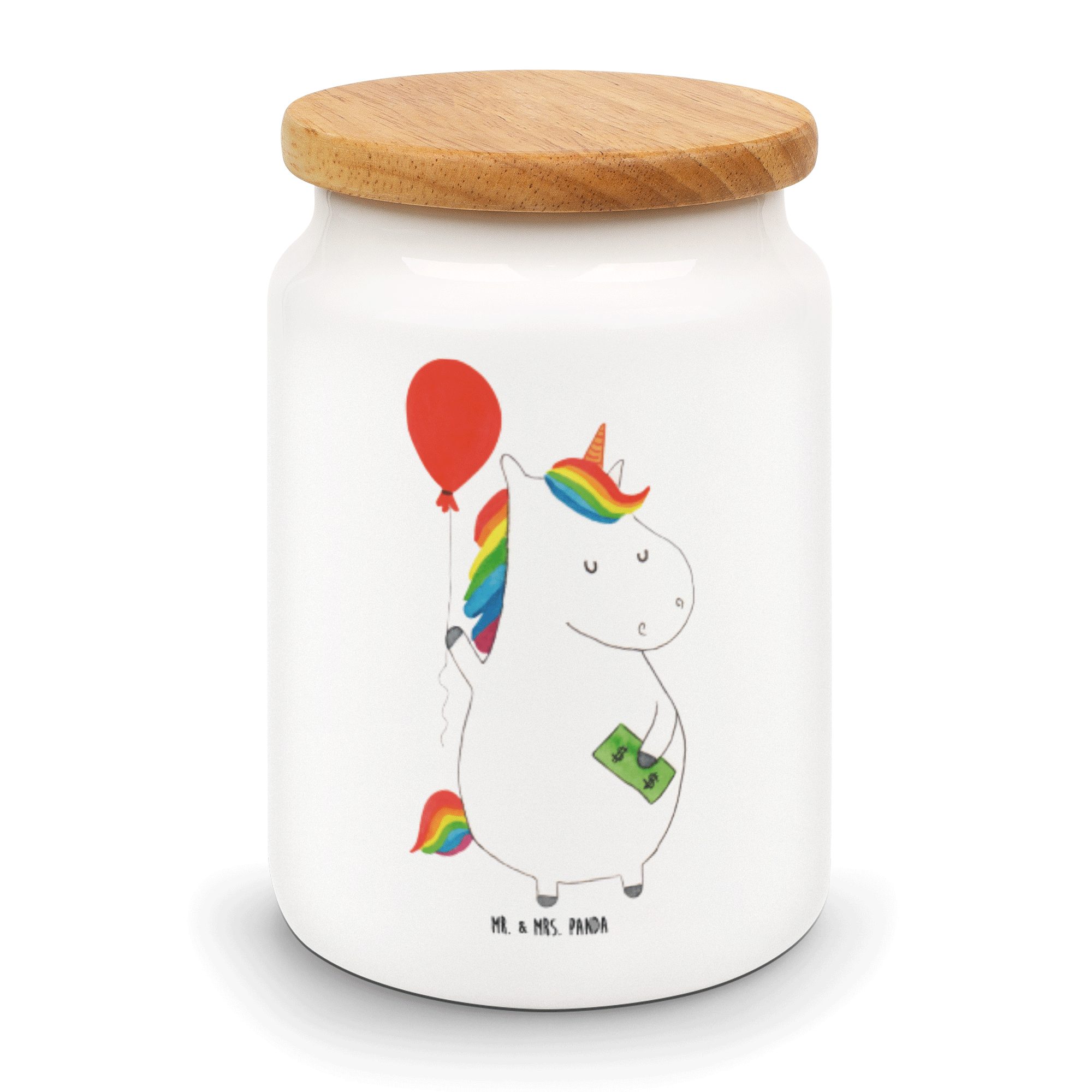 Mr. & Mrs. Panda Keramik, - Weiß Vorratsdose Einhörner, Freude, (1-tlg) Geschenk, - Luftballon Einhorn Lebenslust