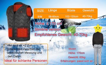 keystar Funktionsweste Beheizbare Weste Jacke für Herren und Damen mit 5 Heizzonen (3 Temperaturstufen, Verstellbarer Größe und USB-Anschluss zum Anschluss an Powerbank, 4-reihige Reißverschlüsse und 3-reihige Knöpfe zur Größenanpassung) perfekt für Motorradfahren, Camping, Skifahren, Outdoor-Aktivitäten