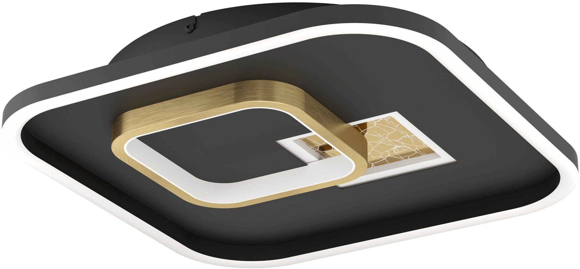 EGLO Deckenleuchte Tiriolo LED Deckenlampe, geometrisch, Metall und Kunststoff, Flurlampe, LED fest integriert, Warmweiß, Wand-/Deckenleuchte - L38 x B38 x H6 cm - schwarz, gold