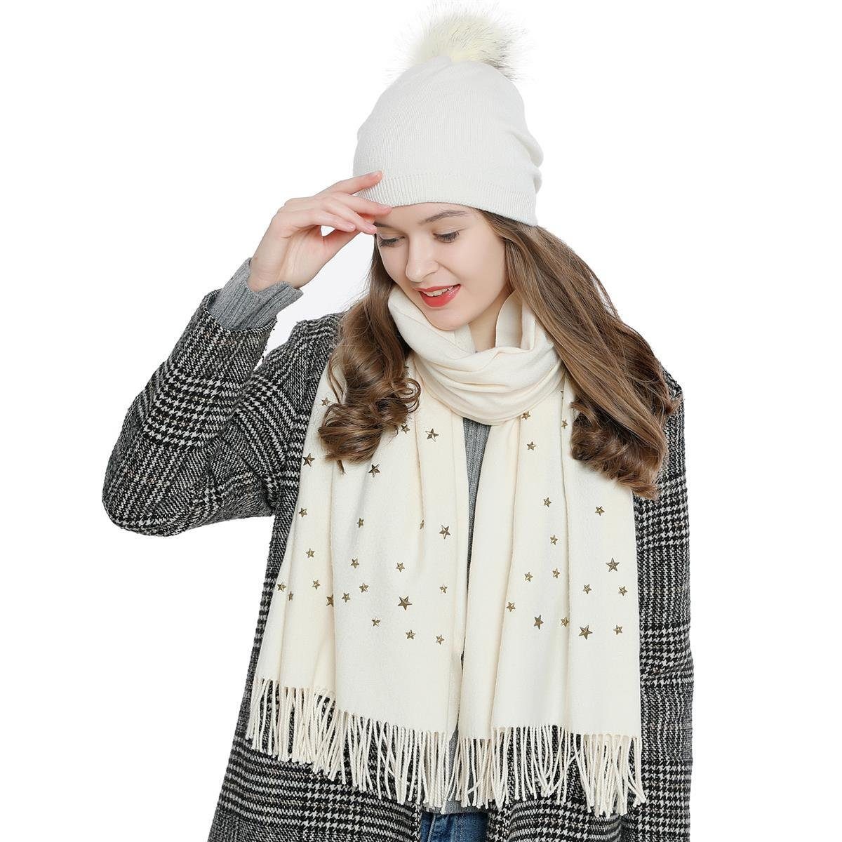 DonDon Beanie Wintermütze Mütze (Packung, 1-St) Wintermütze, mit abnehmbaren Bommel